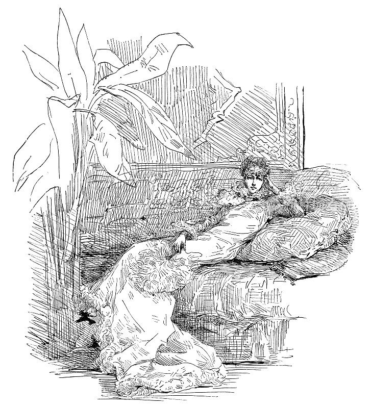 莎拉・伯恩哈特肖像,乔治・儒勒・维克多・克莱林素描- 19世纪